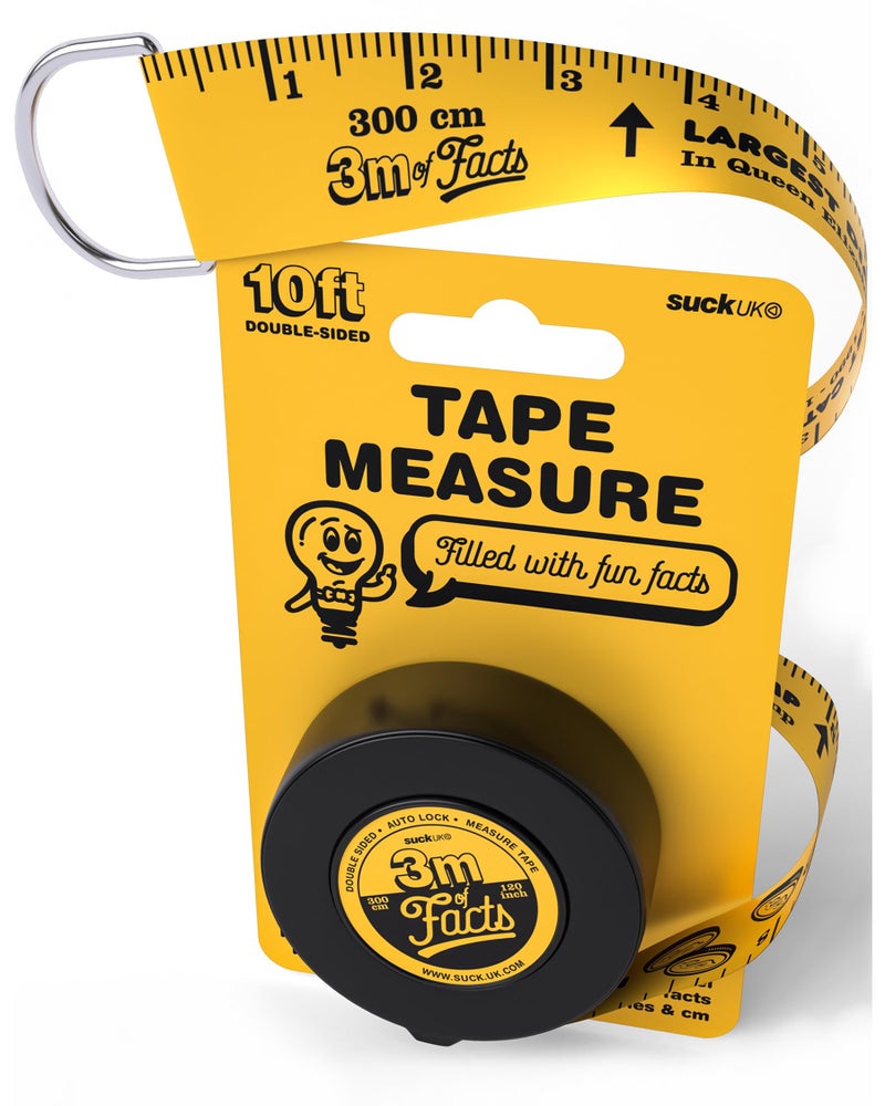 Suck UK Tape Measure - Fun Facts Filled 3m Double Sided - Measuring Tape - Fun Tape Measure with Silly Facts - Stocking Fillers - Measuring Tool - Retractable - Image 1